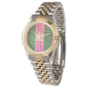 Reloj De Pulsera Monograma clásico rosa y verde con Personalizado