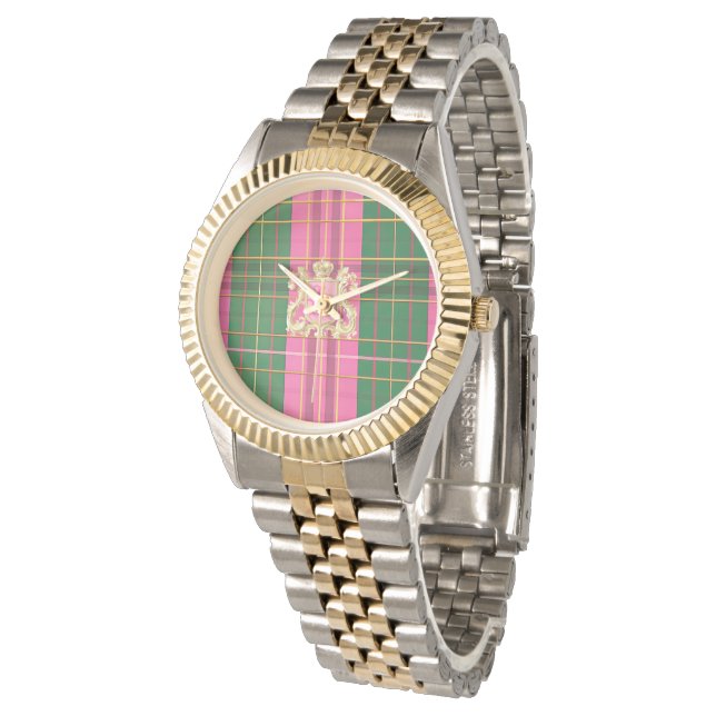 Reloj De Pulsera Monograma clásico rosa y verde con Personalizado (Angular)