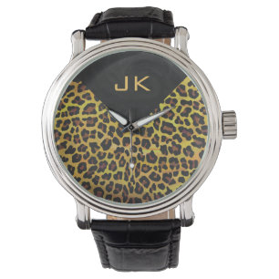 Reloj De Pulsera Monograma con leopardo marrón y amarillo