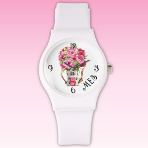 Reloj De Pulsera Monograma, Cubierta de algodón con correa blanca d