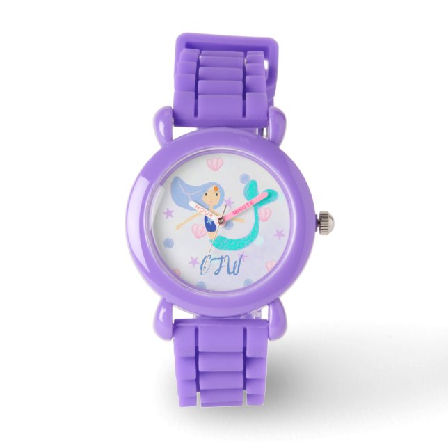 Reloj De Pulsera Monograma Cute Pastel Periwinkle Mermaid Princesa (Anverso)