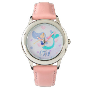 Reloj De Pulsera Monograma Cute Pastel Periwinkle Mermaid Princesa