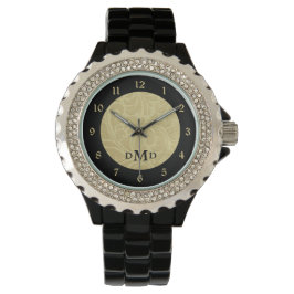 Reloj De Pulsera Monograma de brocado negro dorado