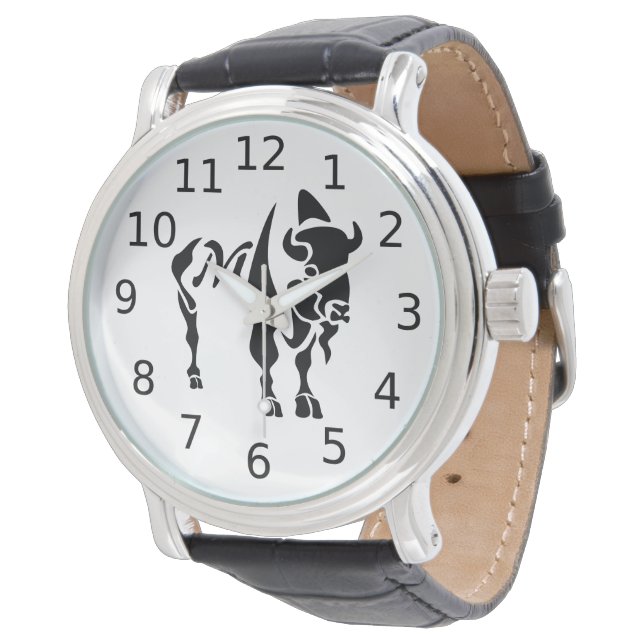 Reloj De Pulsera Monograma de búfalo negro de silueta (Angular)