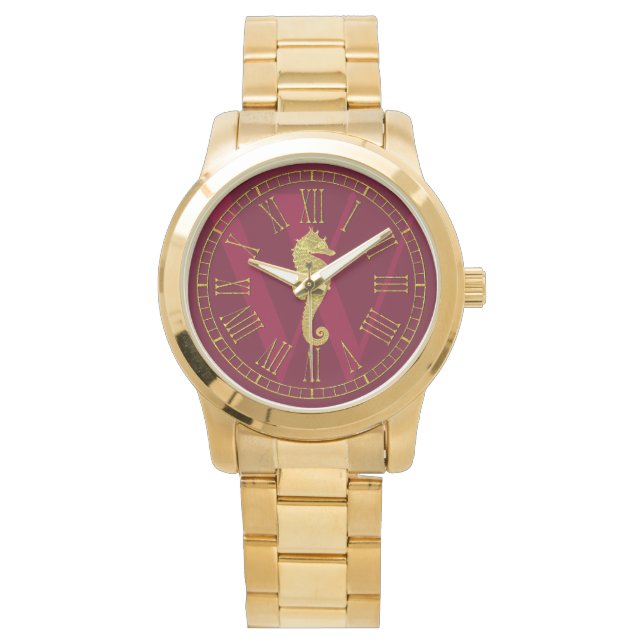 Reloj De Pulsera Monograma de caballito de mar de oro Personalizado (Anverso)