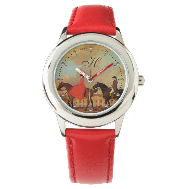 Reloj De Pulsera Monograma de carreras de caballos (Anverso)