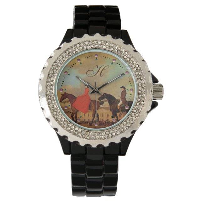 Reloj De Pulsera Monograma de carreras de caballos (Anverso)