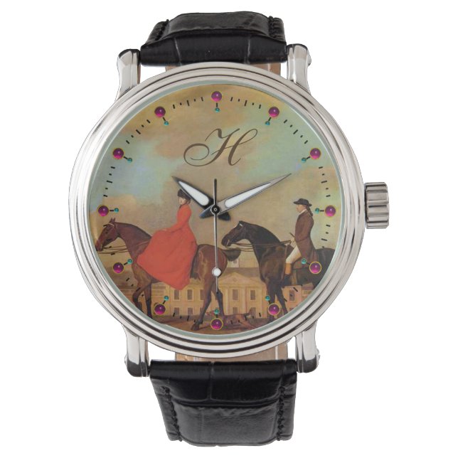 Reloj De Pulsera Monograma de carreras de caballos (Anverso)