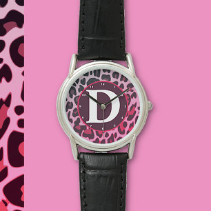 Reloj De Pulsera Monograma de diseño de impresión del patrón Leopar