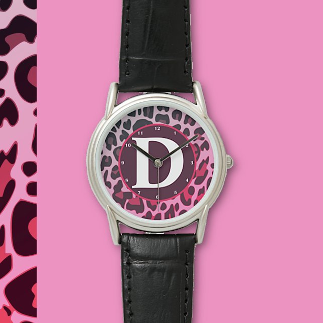 Reloj De Pulsera Monograma de diseño de impresión del patrón Leopar (Subido por el creador)