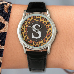 Reloj De Pulsera Monograma de diseño de impresión del patrón Leopar