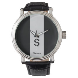 Reloj De Pulsera Monograma de dos tonos moderno negro y gris claro