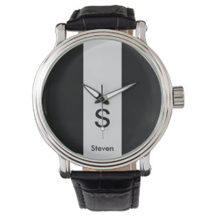 Reloj De Pulsera Monograma de dos tonos moderno negro y gris claro