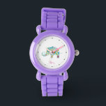 Reloj De Pulsera Monograma de elefante floral cutáneo y colorido<br><div class="desc">Un regalo perfecto para una niña que le gustan los elefantes y los purpurinas. Ilustracion de elefante de flores coloridas con nombre de personalizable.</div>