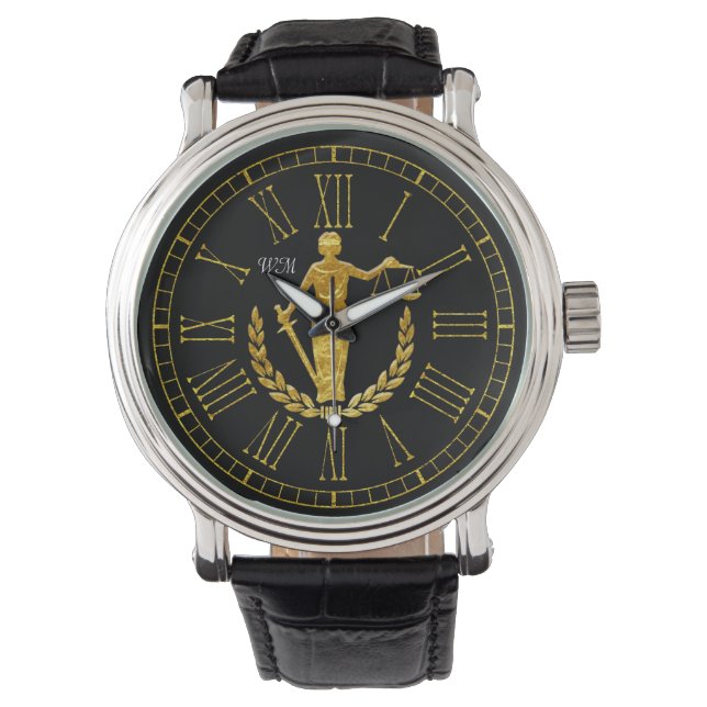 Reloj De Pulsera Monograma de escalas de justicia personalizado (Anverso)