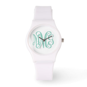 Reloj De Pulsera Monograma de escritura de cachorro de agua y blanc