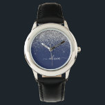 Reloj De Pulsera Monograma de esparkle Purpurina azul de la marina<br><div class="desc">Reloj de nombres de monograma de Purpurina de la aguja azul y plateado de la aguja. Esto hace que el dulce perfecto cumpleaños 16,  boda,  ducha de novia,  aniversario,  ducha de bebé o fiesta de soltera sea regalo para alguien que ama el lujo glam y los estilos de moda.</div>