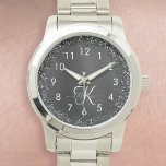 Reloj De Pulsera Monograma de espuma de Purpurina negro personaliza<br><div class="desc">Personalice fácilmente este elegante diseño de relojes de moda con purpurina brillante negro de bonito sobre fondo metálico cepillado negro.</div>
