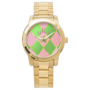 Reloj De Pulsera Monograma de estilo rosado y oro verde