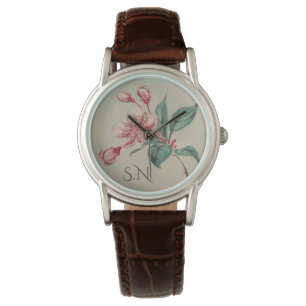 Reloj De Pulsera Monograma de Flor Antigua en Acuarela