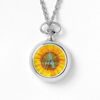 Reloj De Pulsera monograma de fotografía de girasol y nombre modern