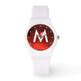 RELOJ DE PULSERA MONOGRAMA DE GEMSTONA DE RUBY ROJO IMPRESO