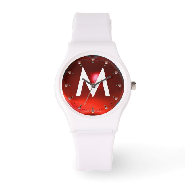 RELOJ DE PULSERA MONOGRAMA DE GEMSTONA DE RUBY ROJO IMPRESO (Anverso)