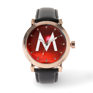 RELOJ DE PULSERA MONOGRAMA DE GEMSTONA DE RUBY ROJO IMPRESO
