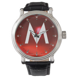 RELOJ DE PULSERA MONOGRAMA DE GEMSTONA DE RUBY ROJO IMPRESO