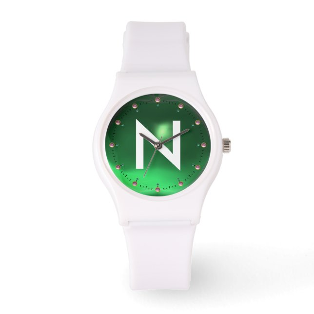 RELOJ DE PULSERA MONOGRAMA DE GEMSTONA VERDE IMPRESIONADO (Anverso)