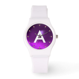 RELOJ DE PULSERA MONOGRAMA DE GEMSTONE AMATISTA PÚRPURA IMPRESA