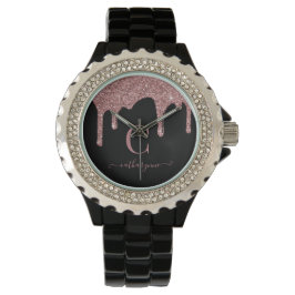 Reloj De Pulsera Monograma de goteo de Purpurina de espuma de oro d
