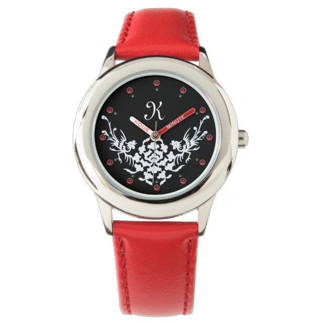RELOJ DE PULSERA MONOGRAMA DE GRIFOS Y FLORES BLANCOS NEGROS (Anverso)