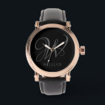 Reloj De Pulsera Monograma de gris negro personalizado inicial<br><div class="desc">Monograma inicial simple y elegante personalizado en tipografía moderna. Un regalo de personalizado perfecto con un toque personal</div>