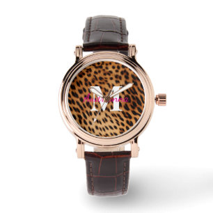 Reloj De Pulsera Monograma de impresión de animales leopardos