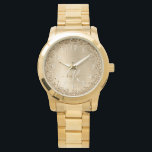 Reloj De Pulsera Monograma de impresión Metalizado con pincel de or<br><div class="desc">Personaliza fácilmente este diseño de relojes de moda de moda con purpurina brillante de bonito dorado sobre fondo metálico cepillado de oro.</div>
