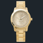 Reloj De Pulsera Monograma de impresión Metalizado con pincel de or<br><div class="desc">Personaliza fácilmente este diseño de relojes de moda de moda con purpurina brillante de bonito dorado sobre fondo metálico cepillado de oro.</div>