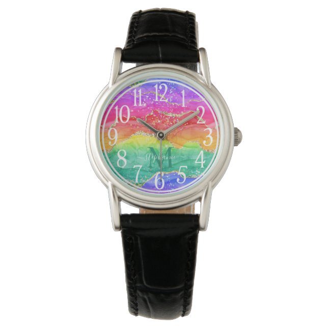 Reloj De Pulsera Monograma de la agonía dorada del Purpurina arcoir (Anverso)