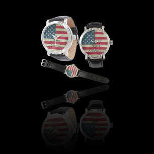 Reloj De Pulsera Monograma de la bandera de los Estados Unidos de A