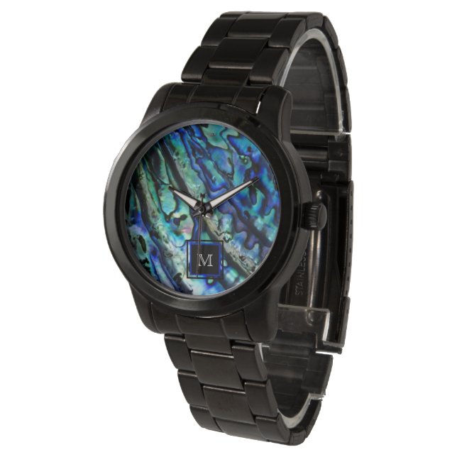 Reloj De Pulsera Monograma de la cáscara de Abalone irlandesa (Angular)