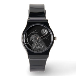 Reloj De Pulsera Monograma de la luna llena del halcón