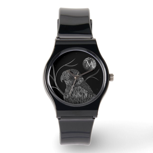 Reloj De Pulsera Monograma de la luna llena del halcón (Anverso)