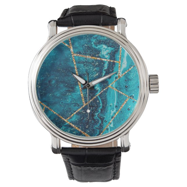 Reloj De Pulsera Monograma de la Moda de Geode de la naranja azul d (Anverso)