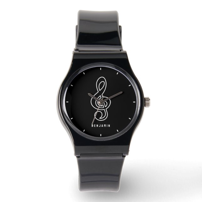 Reloj De Pulsera Monograma de la música blanca y negra clásica (Anverso)