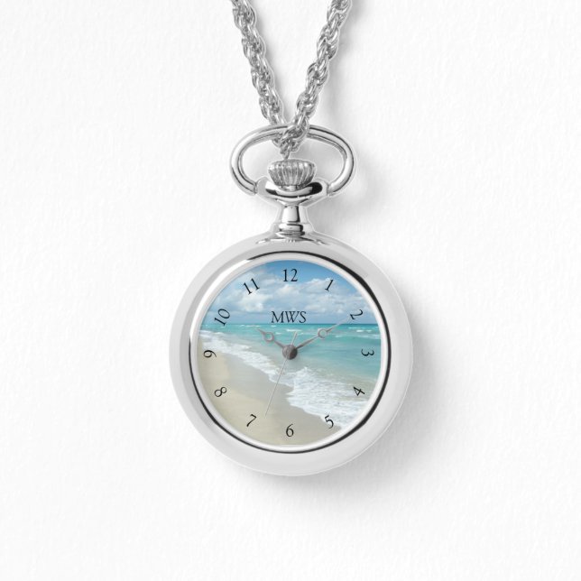 Reloj De Pulsera Monograma de la vista de playa de relajación (Anverso)
