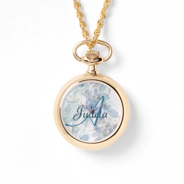 Reloj De Pulsera Monograma de lujo Rosas azules (Anverso)