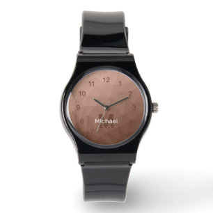 Reloj De Pulsera Monograma de malla geométrica marrón Mocha