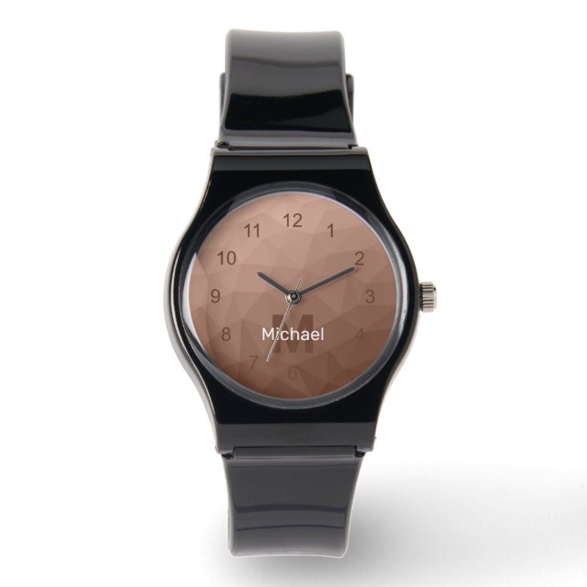 Reloj De Pulsera Monograma de malla geométrica marrón Mocha (Anverso)