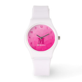 Reloj De Pulsera Monograma de malla geométrica rosa caliente