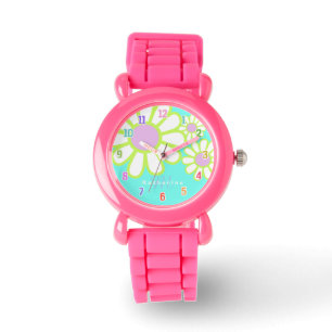Reloj De Pulsera Monograma de margarita simple Aqua